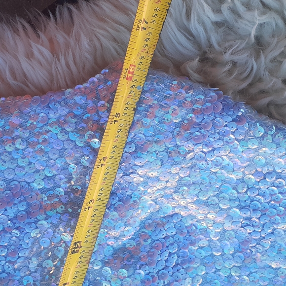 VTG 60s Hand Beaded Blue Sequin Wool Party Evening blouse sleeveless Top S M - Picture 11 of 14